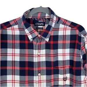 Chaps Mens L Classic Oxford Long Sleeve Shirt Red/White/Blue nautical preppy